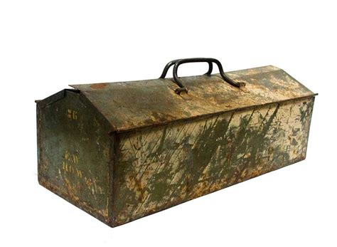 vintage metal military tool box with leather habdle|Military Metal Box .